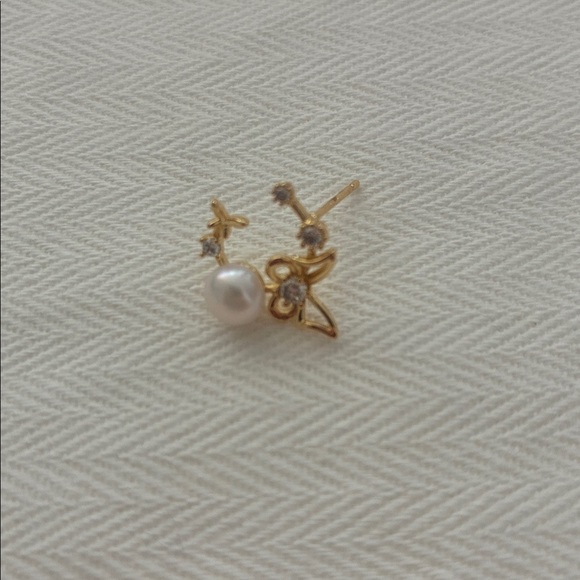 Gold Butterfly Pearl Earrings | Sterling Silver Posts | Affordable Gift for Her - Picture 5 of 7